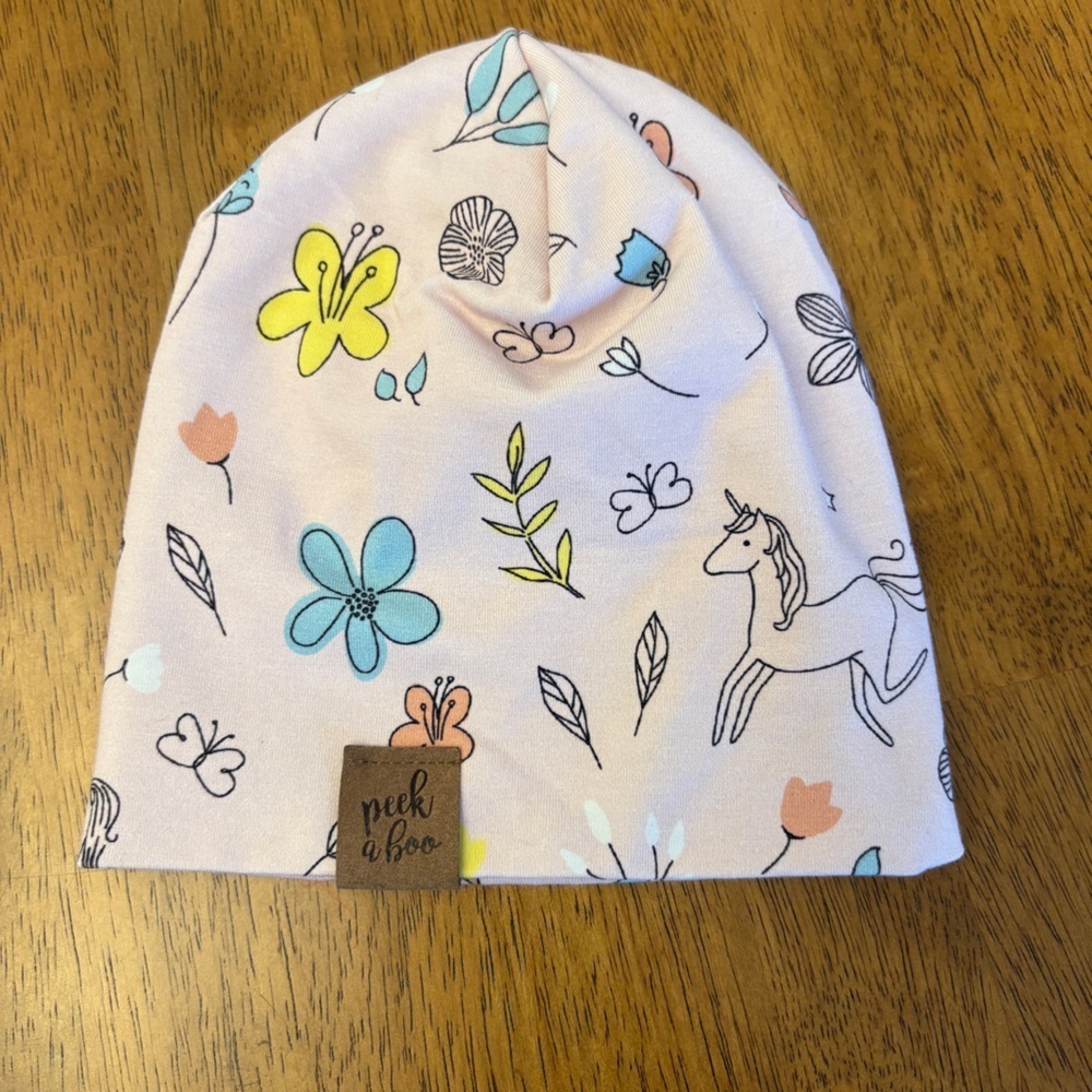 Peak a Boo Kids Floral Unicorn Beanie - Pink Baby 0-6 months